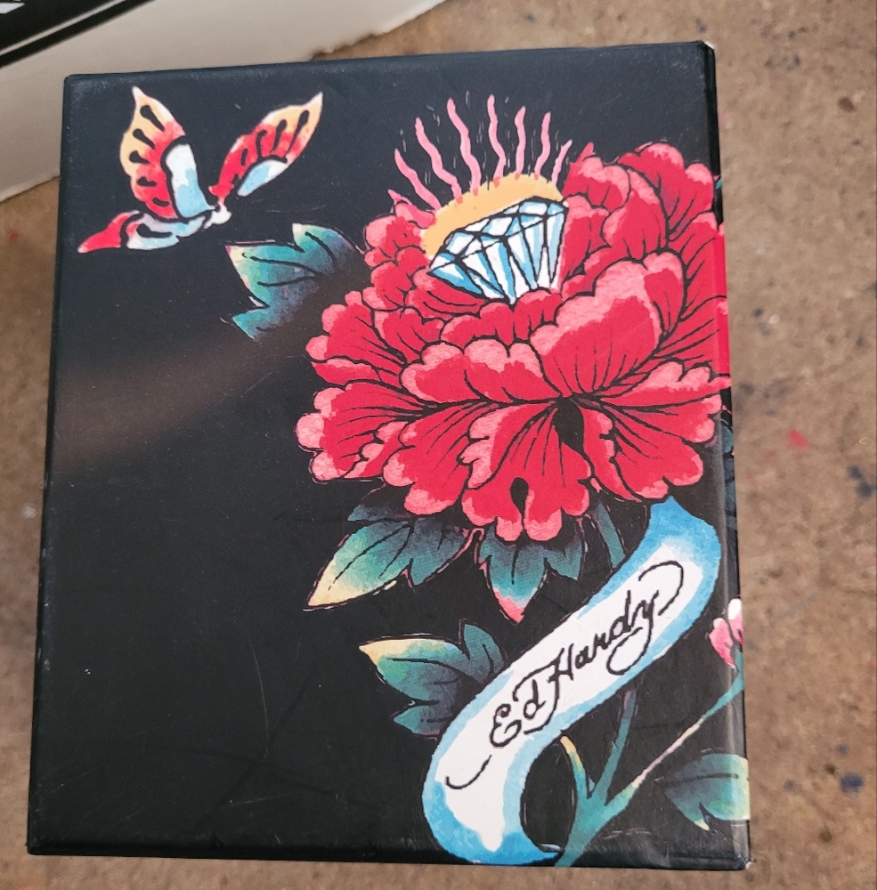 📣5 for $20📣 Ed Hardy Black Box with Red Floral Design